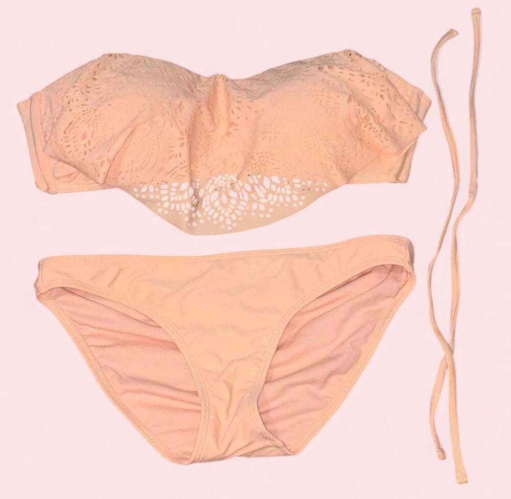 Xhilaration Peach Laser-Cut Ruffle Bandeau Bikini Set - Picture 2 of 5